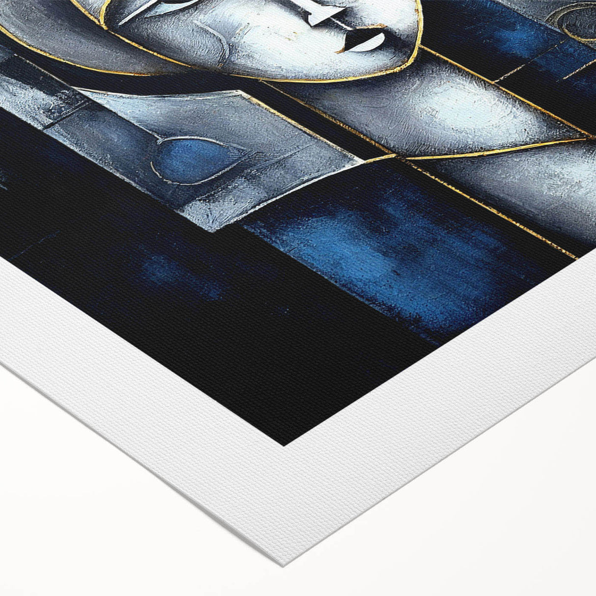 Abstract figurative design wall art on rolled canvas, showcasing vibrant colors and unique shapes, ideal for modern home decor.