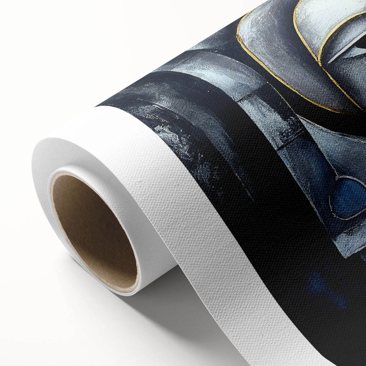 Abstract figurative wall art design on rolled canvas showcasing vibrant colors and dynamic shapes, ideal for modern home decor.