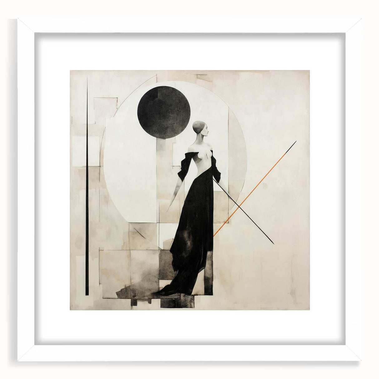 Abstract figurative wall art design in a white frame, showcasing vibrant colors and dynamic shapes, enhancing modern decor aesthetics.