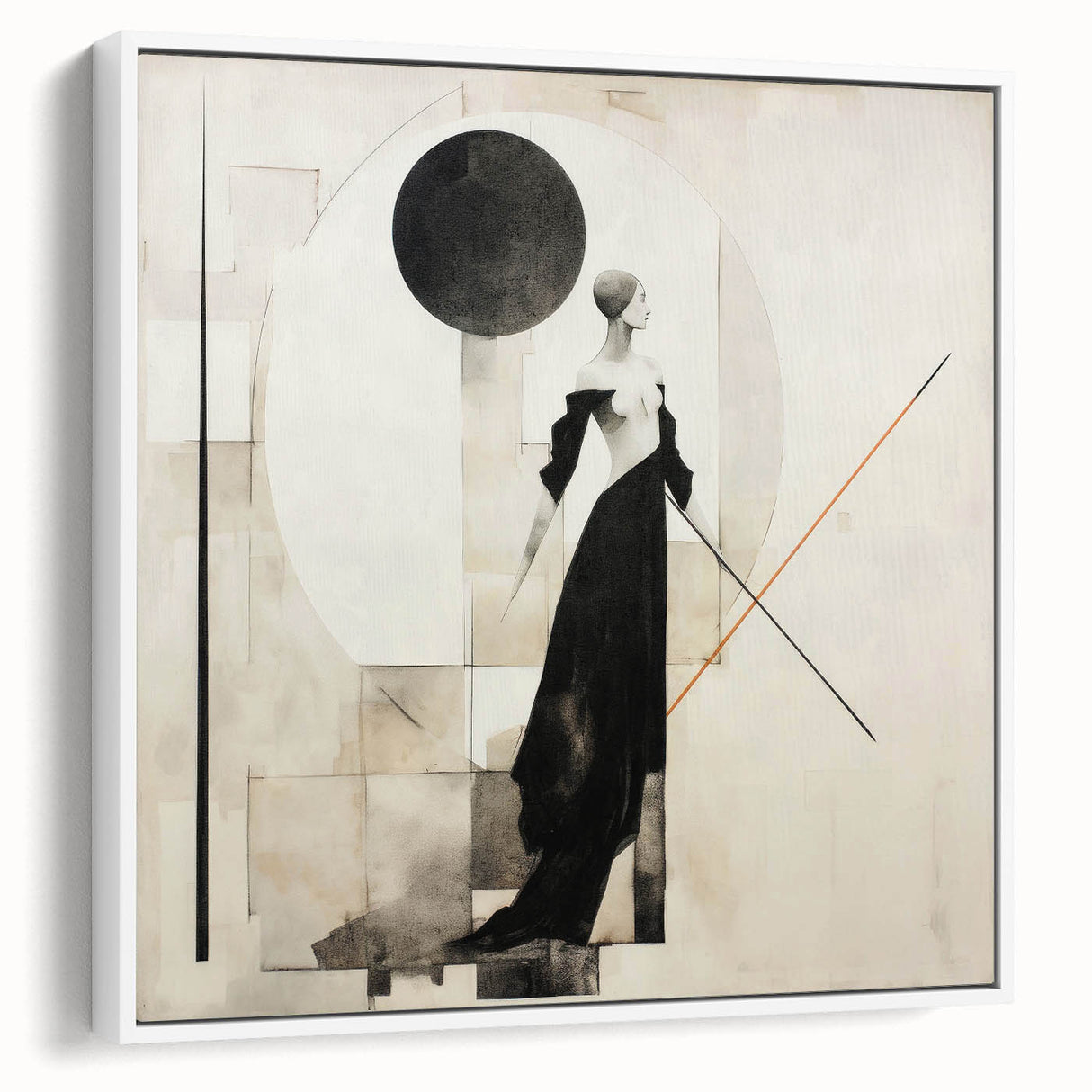 Framed abstract figurative wall art showcasing dynamic shapes and vibrant colors, presented in a sleek white frame for modern decor.
