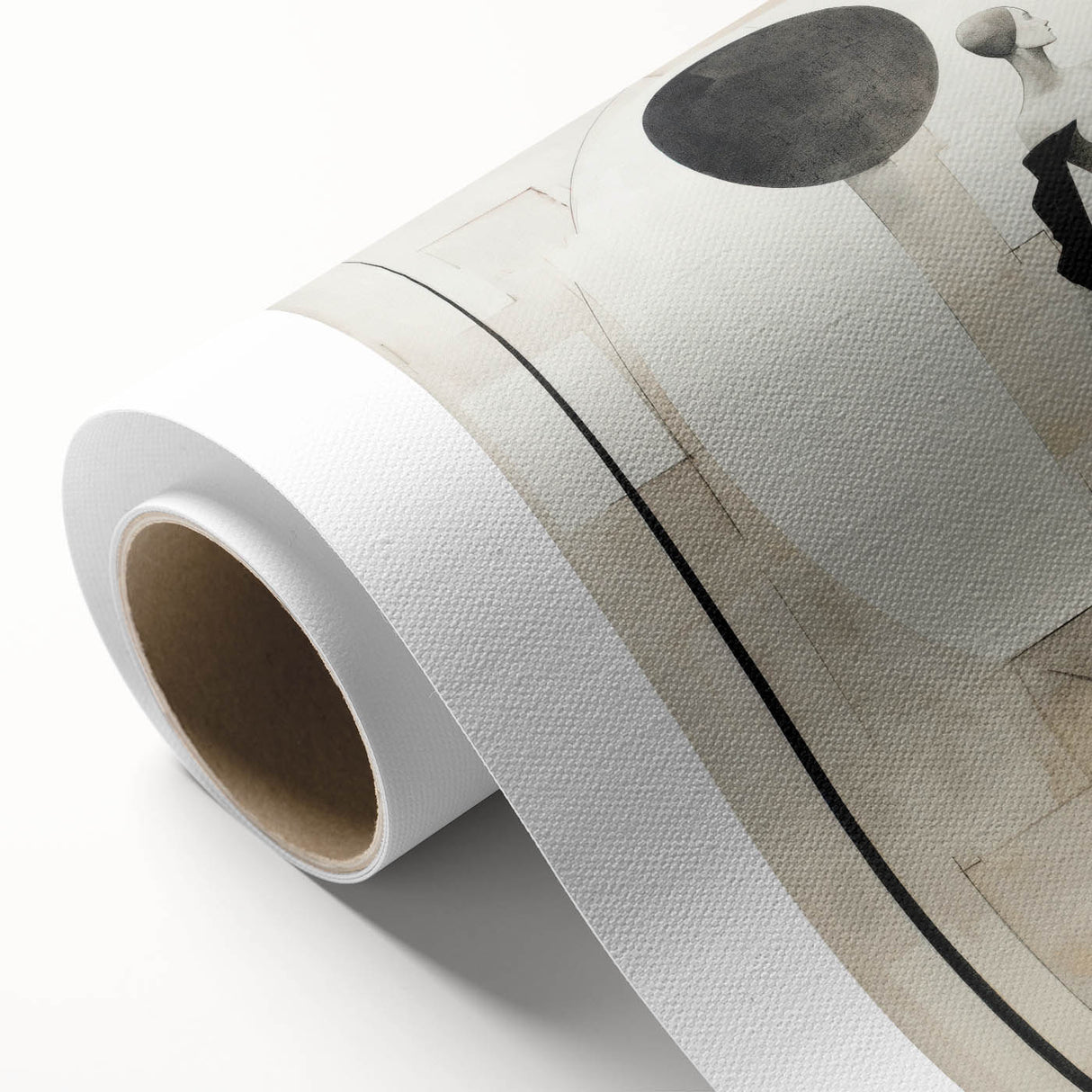 Abstract figurative wall art design on rolled canvas, showcasing vibrant colors and dynamic shapes, ideal for modern home decor.