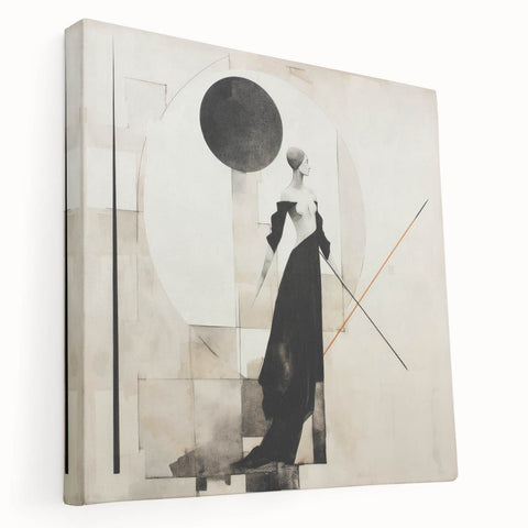 Stretched canvas wall art showcasing an abstract figurative design in vibrant colors, perfect for modern home decor or art collection.