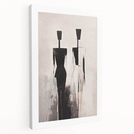 Abstract figurative design wall art on stretched canvas, showcasing vibrant colors and unique shapes, ideal for modern home decor.