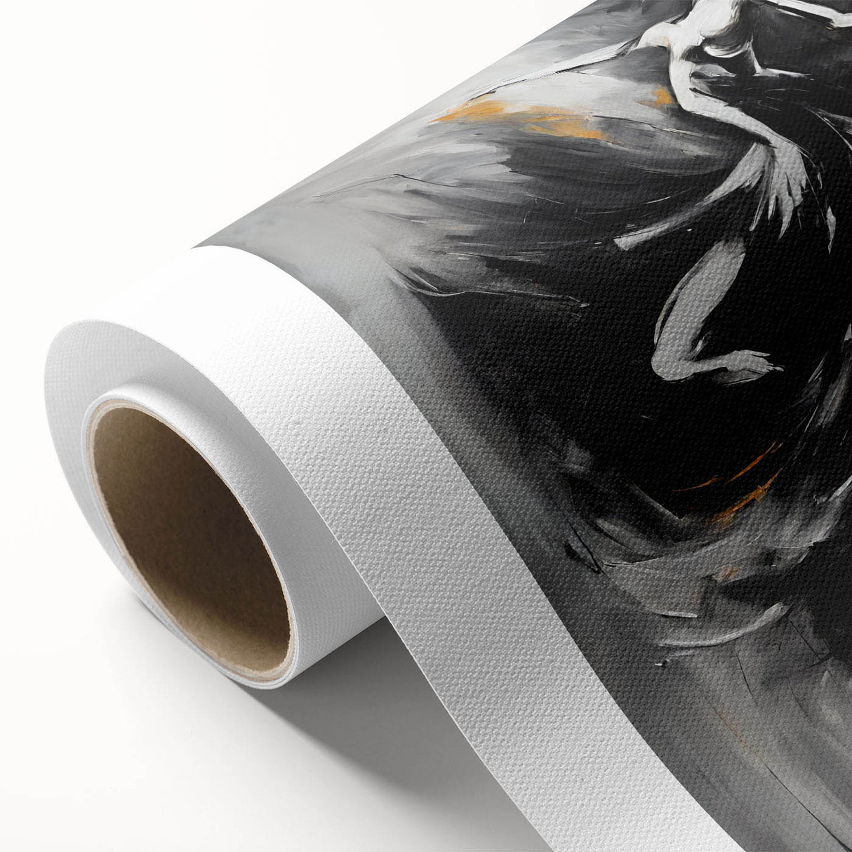 Colorful abstract figurative wall art design in rolled canvas format, showcasing vibrant shapes and textures, ideal for modern home decor.