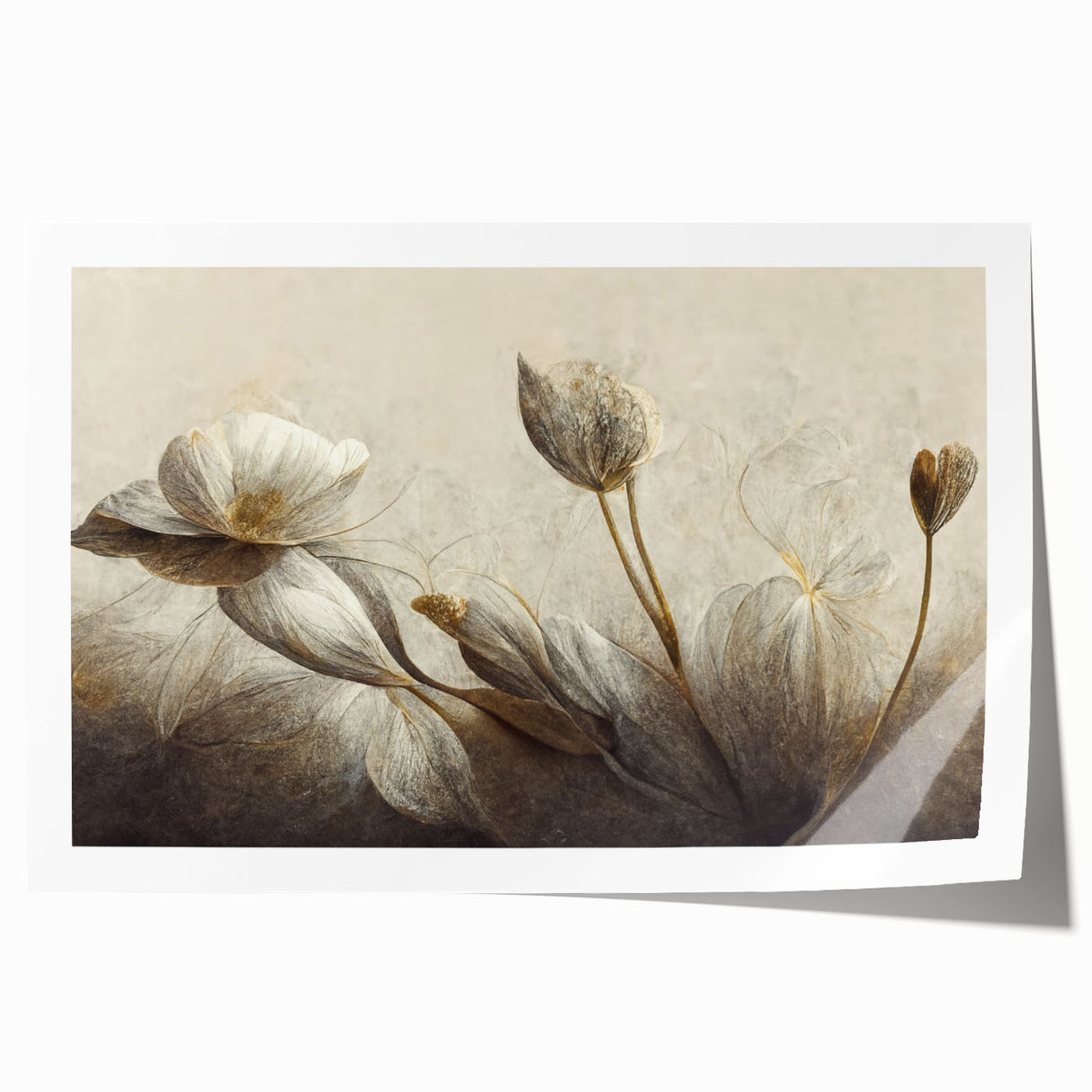 Abstract floral wall art print showcasing vibrant colors and intricate patterns, ideal for modern home decor, rolled for easy framing.