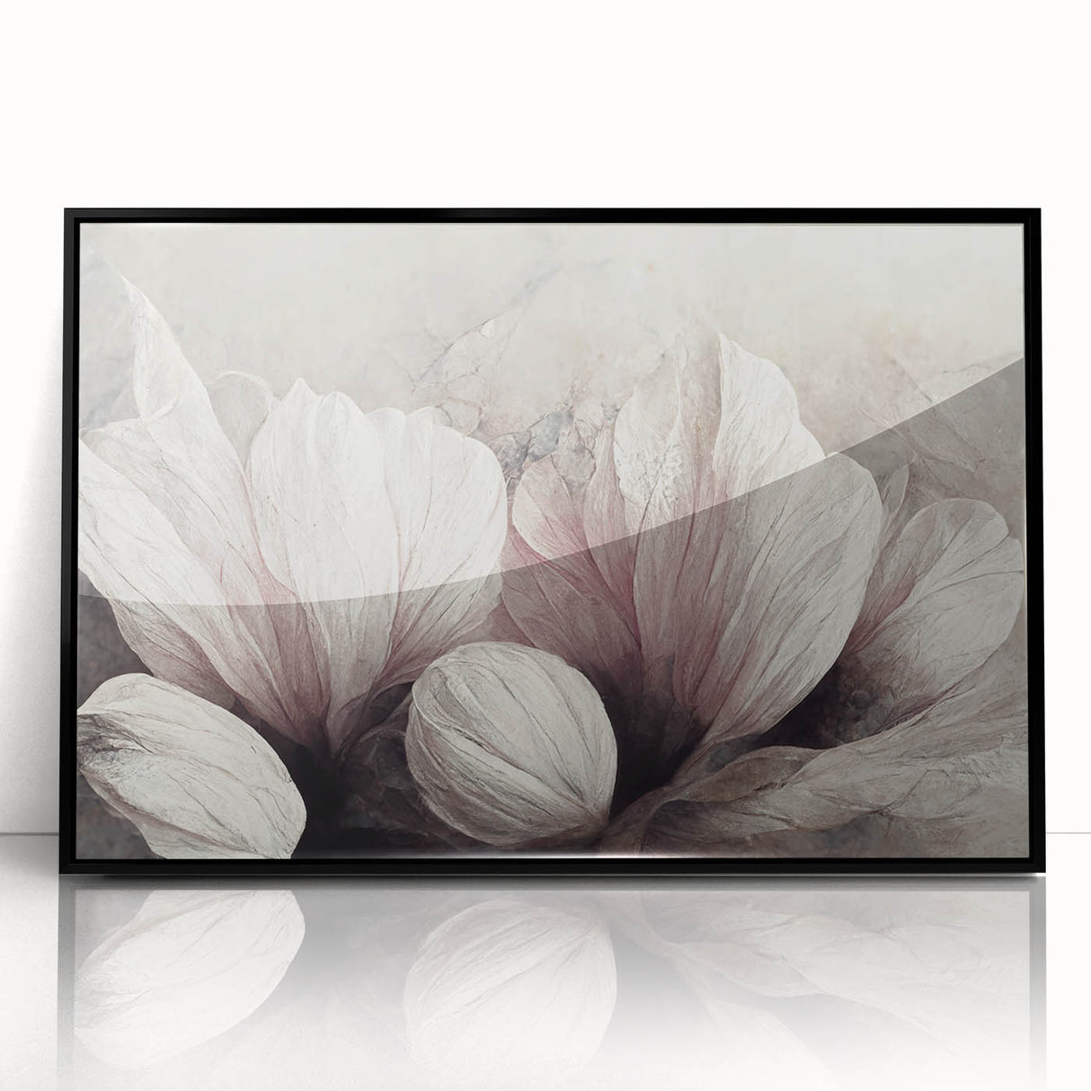 Framed abstract floral wall art design featuring vibrant colors and intricate patterns, showcased in a sleek black frame for modern decor.