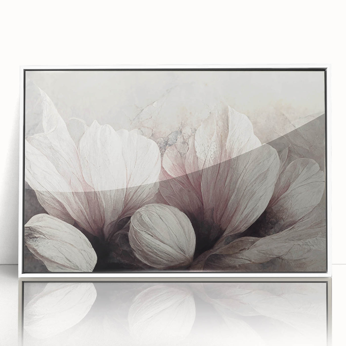 Framed abstract floral wall art in vibrant colors, showcasing a modern design with intricate details and a sleek white frame, ideal for home decor.
