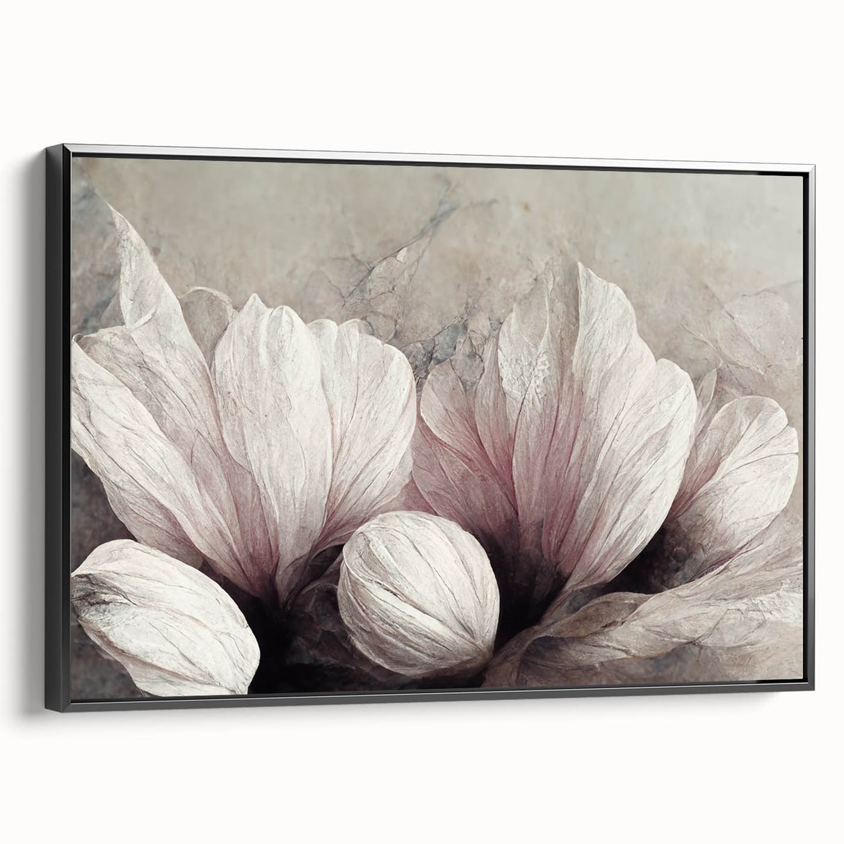 Framed abstract floral wall art in a sleek black frame, showcasing vibrant colors and intricate designs, perfect for modern decor.