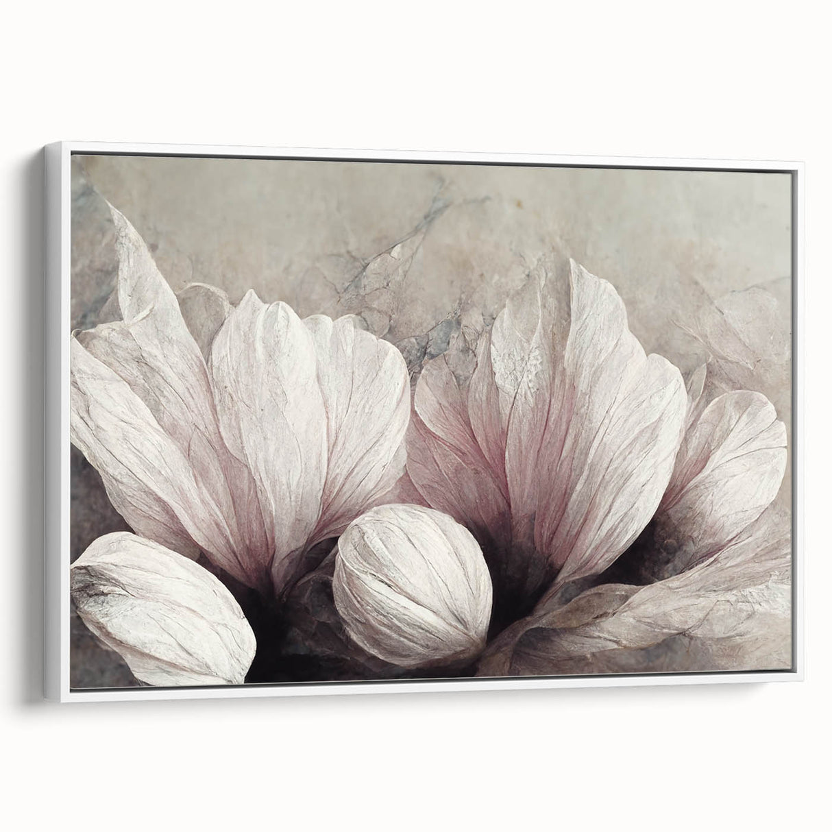 Framed abstract floral wall art design showcasing vibrant colors and intricate patterns, set against a white frame for elegant decor.