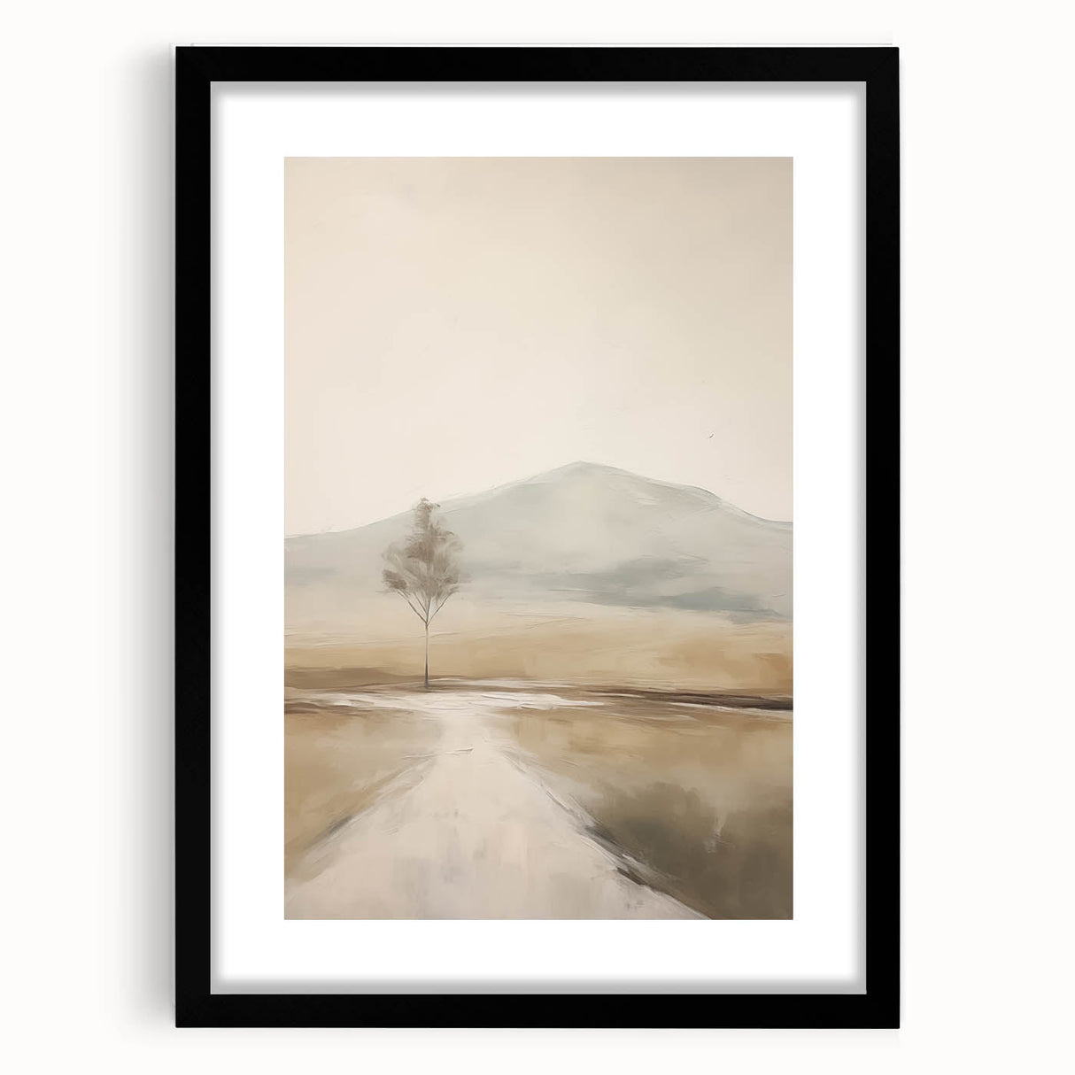 Abstract landscape wall art collection featuring a black-framed design with a mat, showcasing vibrant colors and serene imagery, ideal for modern home decor.