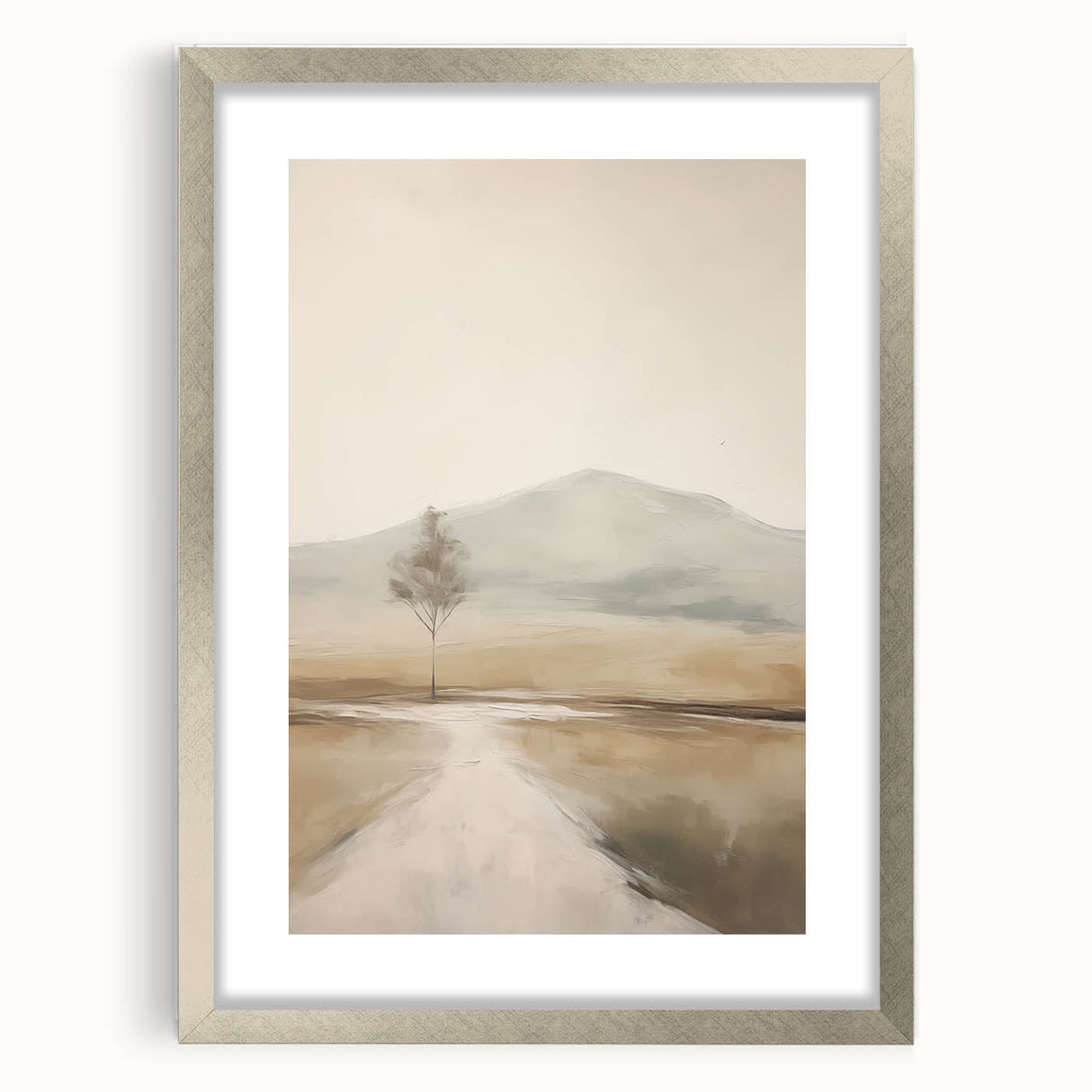 Abstract landscape wall art collection framed in silver with a mat, showcasing a modern design that adds elegance to any living space.