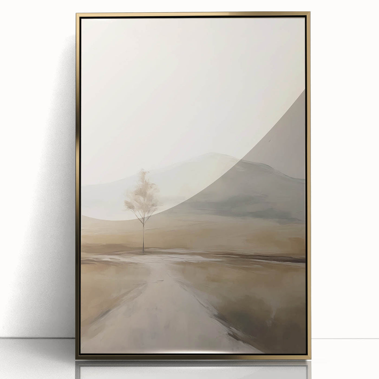 Framed abstract landscape wall art with a gold-acrylic finish, showcasing vibrant colors and dynamic forms, perfect for modern home decor.