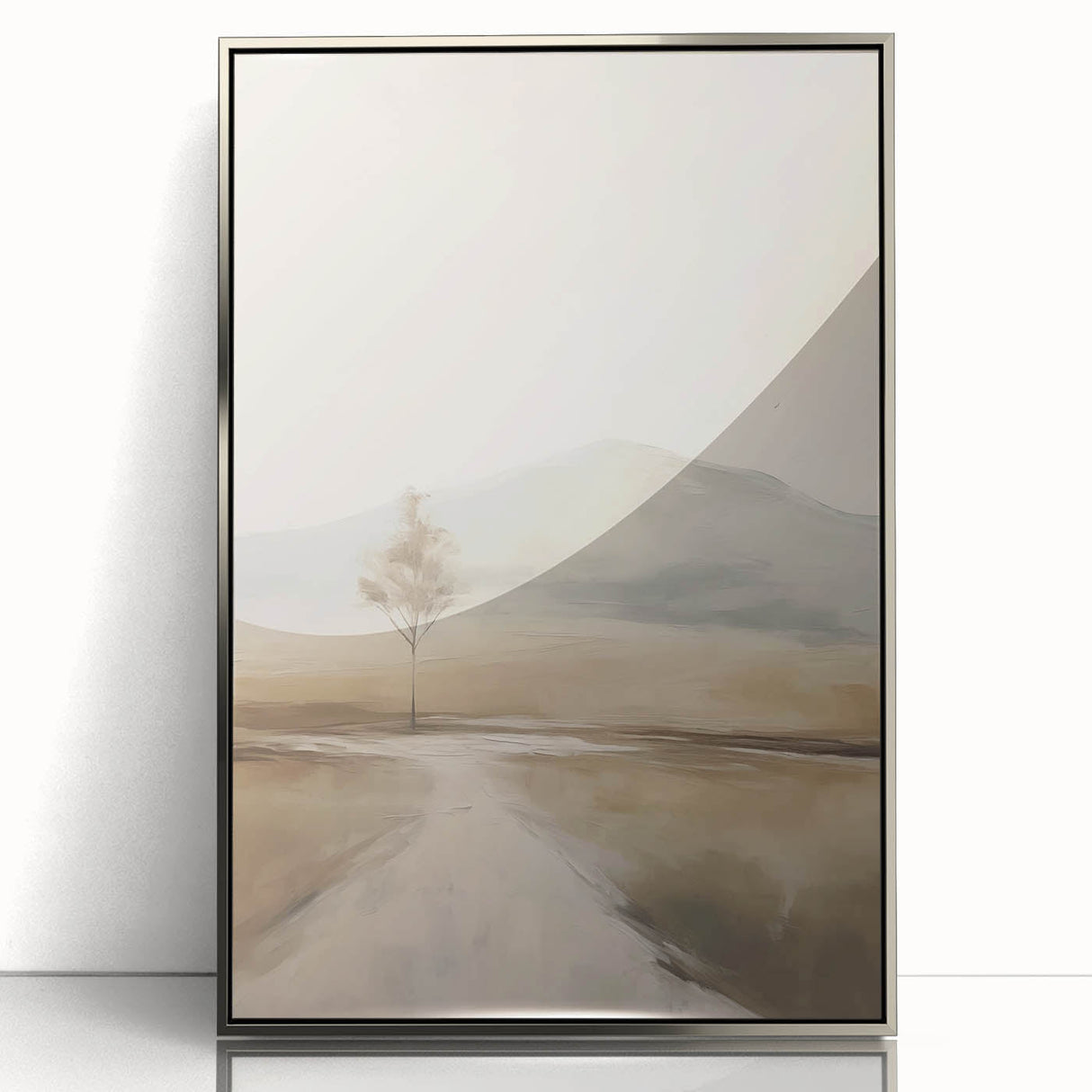 Framed abstract landscape wall art collection showcasing vibrant colors and dynamic patterns, with a sleek silver frame adding modern elegance to any decor.