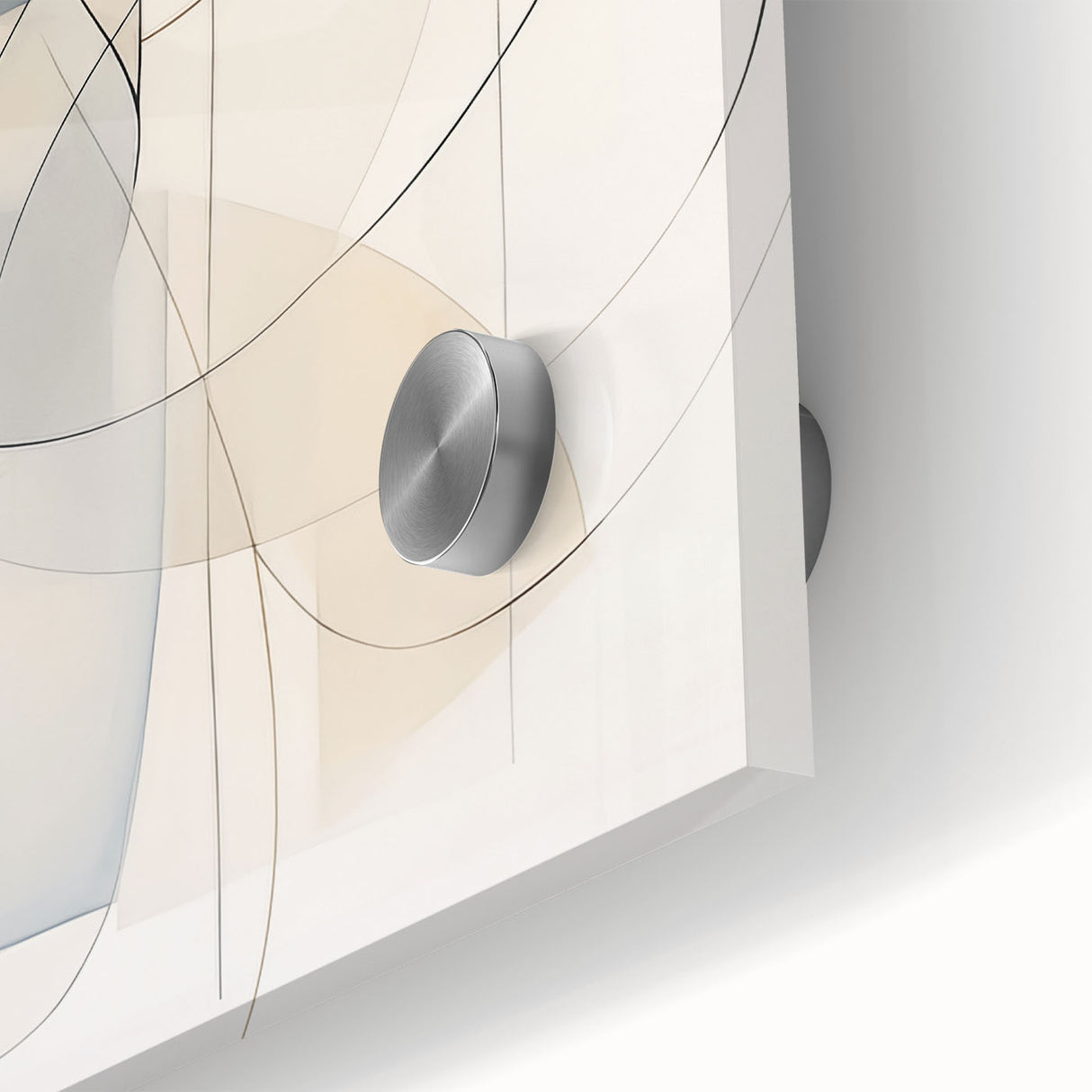 Close-up of an abstract minimalist wall art piece, showcasing vibrant colors and geometric shapes on acrylic glass, perfect for modern home decor.