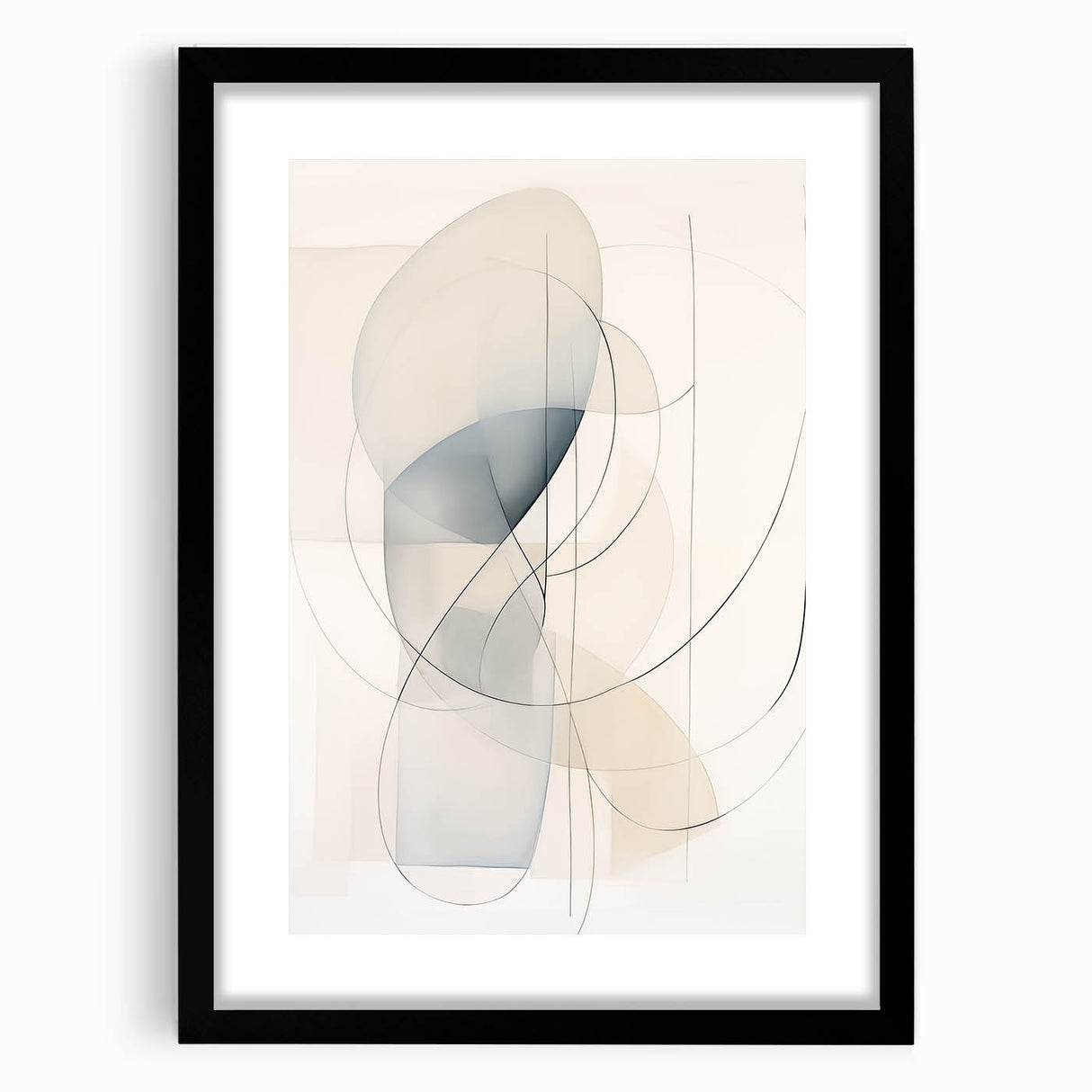 Abstract minimalist wall art collection frame with mat, featuring a sleek black design, ideal for modern decor and enhancing interior aesthetics.