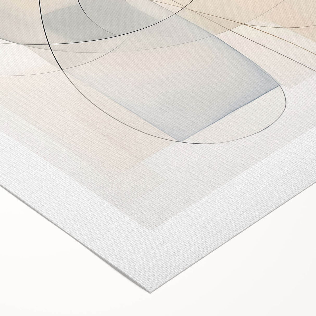 Abstract minimalist wall art design on rolled canvas, featuring soft pastel colors and geometric shapes, ideal for modern home decor. Packaged securely in a cardboard tube for safe delivery.