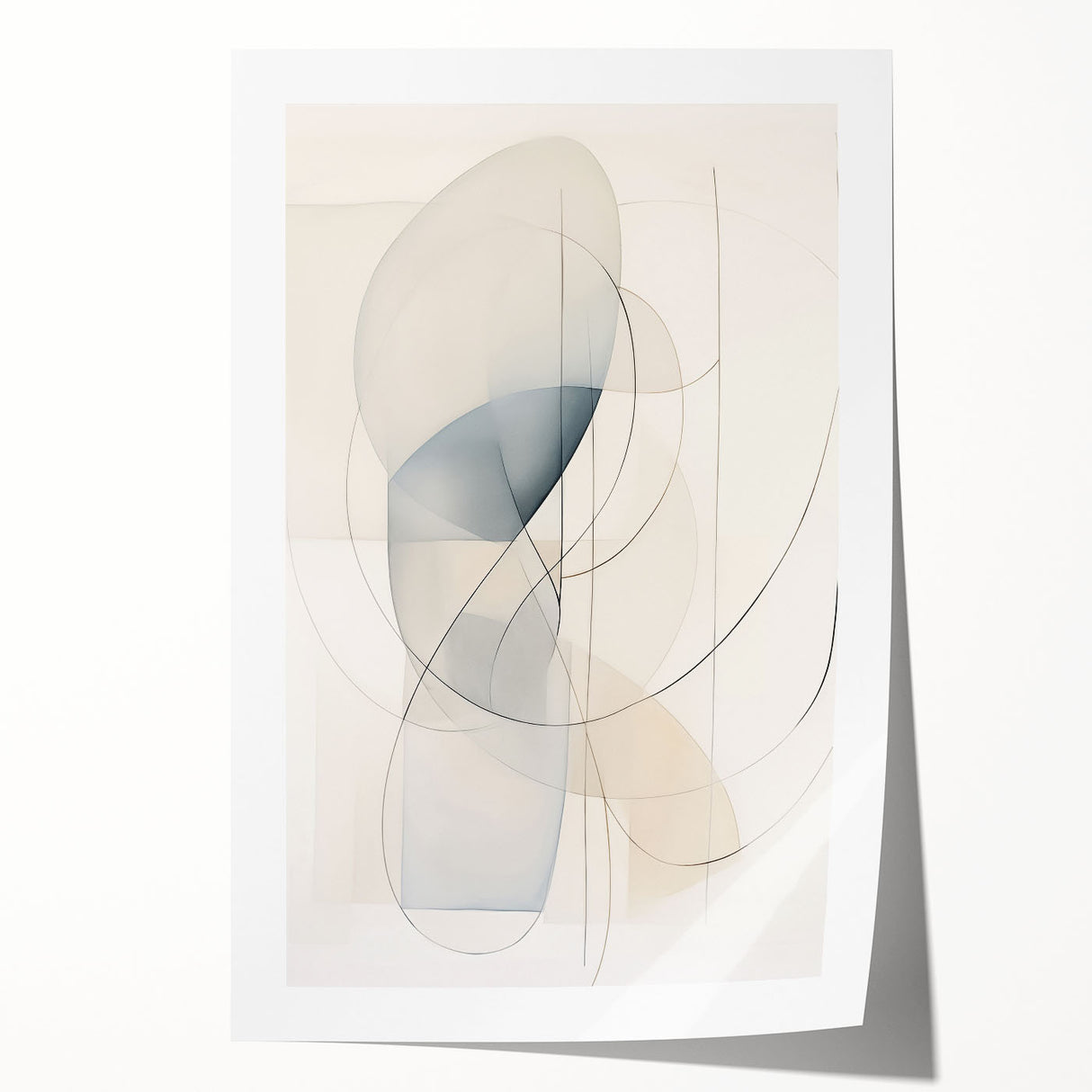 Abstract minimalist wall art print showcasing bold geometric shapes in soft pastel colors, rolled and ready for framing, ideal for modern home decor.