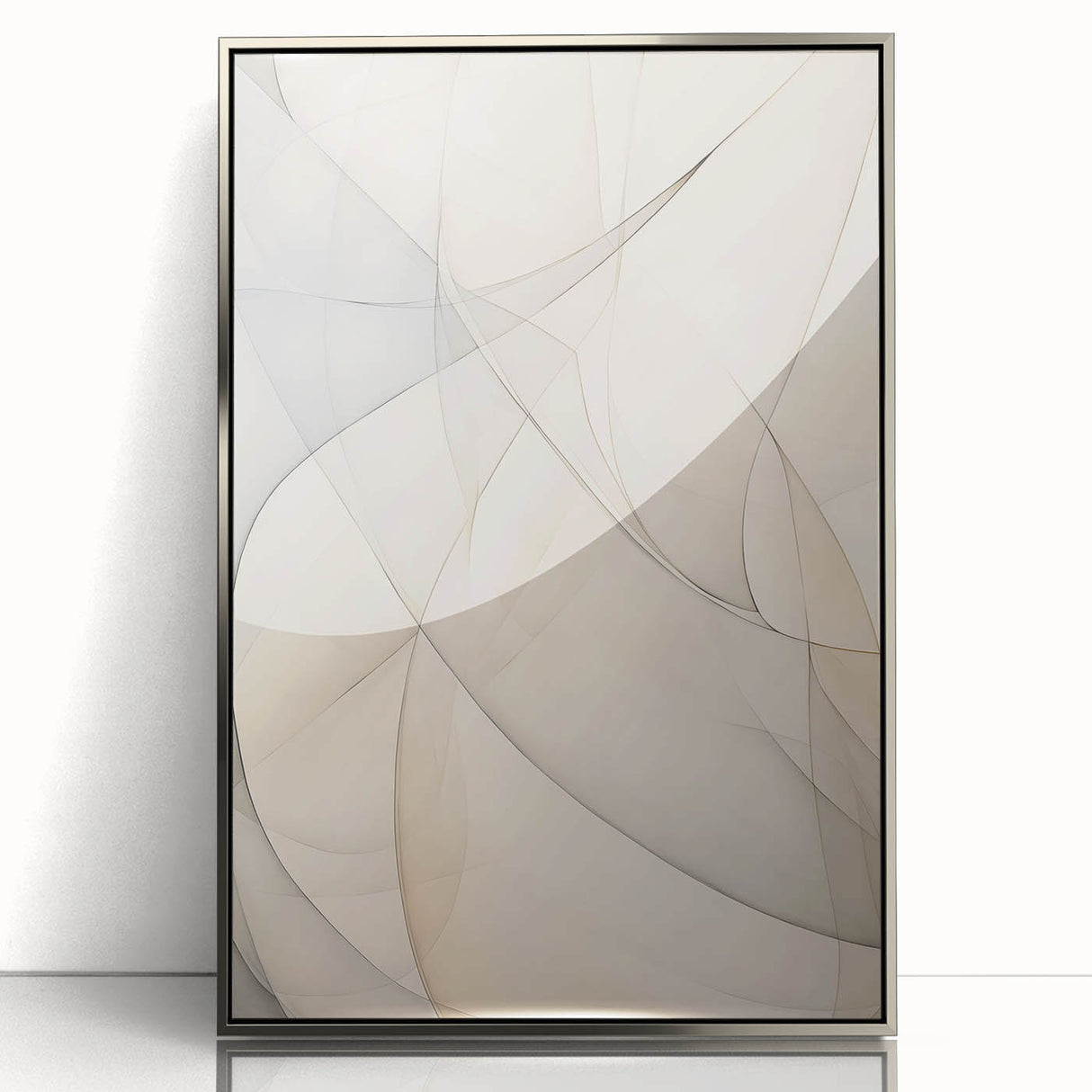 Framed abstract minimalist wall art design showcasing a silver acrylic front, perfect for modern decor in living spaces. Ideal for enhancing contemporary interiors.