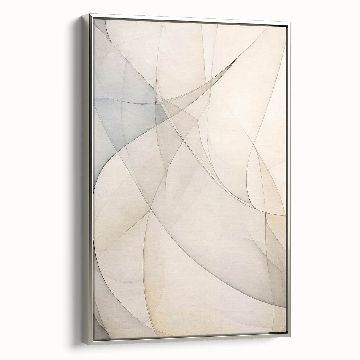Framed canvas wall art showcasing an abstract minimalist design with silver accents, highlighting a sleek side view that enhances modern decor aesthetics.