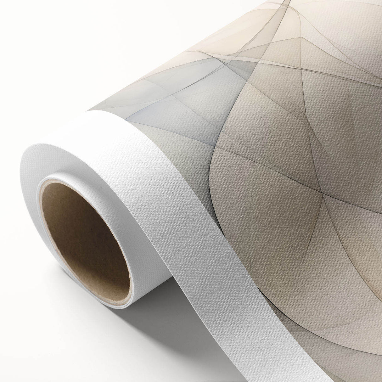 Abstract minimalist design wall art collection on rolled canvas, showcasing soft pastel colors and geometric shapes, ideal for modern home decor. The artwork is packaged securely in a durable cardboard tube, making it perfect for gifting or easy storage.