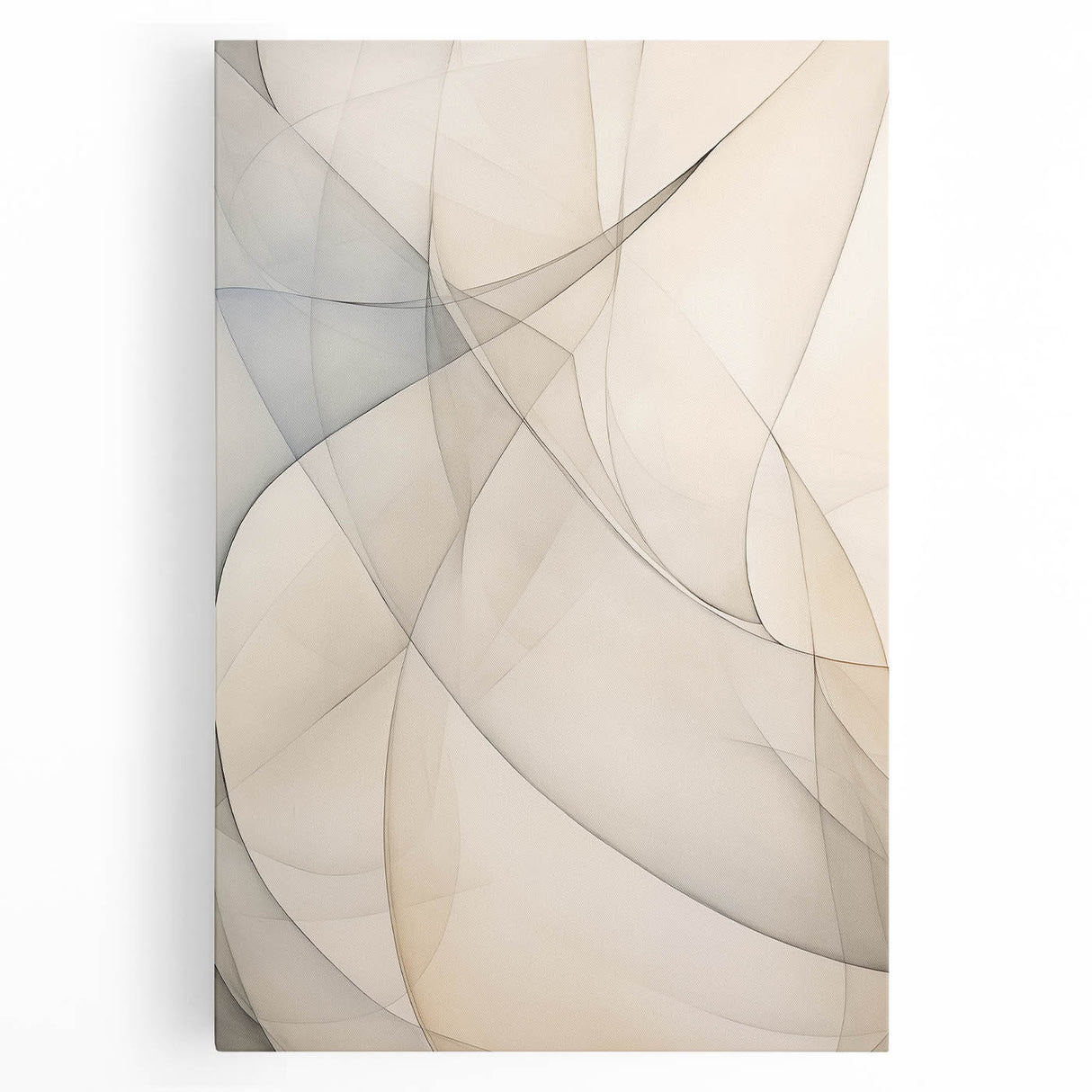 Abstract minimalist wall art collection featuring geometric shapes and muted color palette on stretched canvas, ideal for modern interior decor.