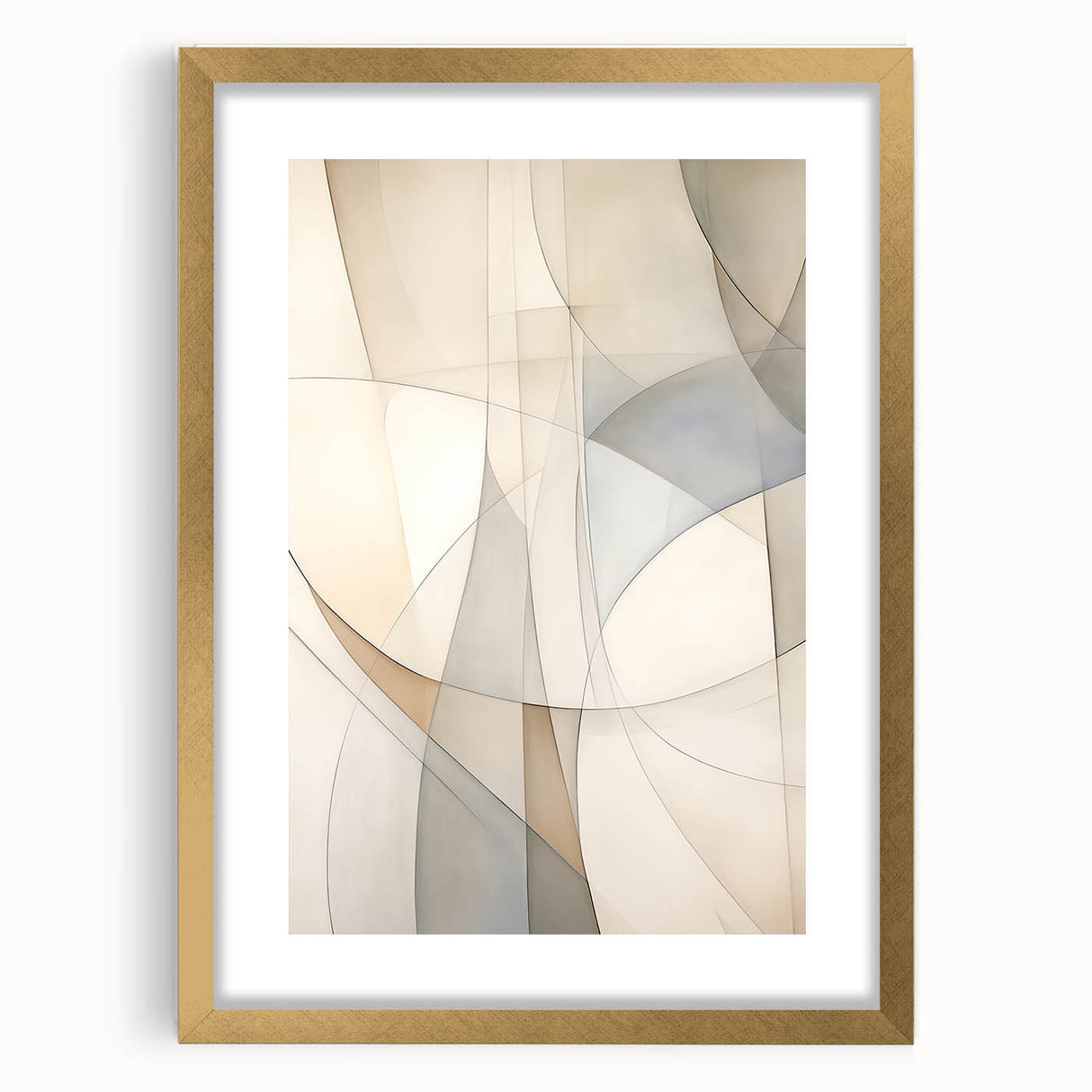 Abstract minimalist wall art design featuring a gold-framed collection with a mat, showcasing modern elegance and sophistication, perfect for contemporary home decor.