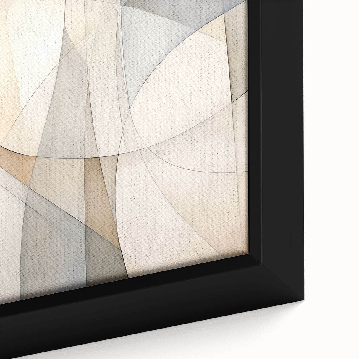 Close-up of a framed minimalist abstract wall art piece showcasing a blend of soft pastel colors and geometric shapes, perfect for modern home decor.