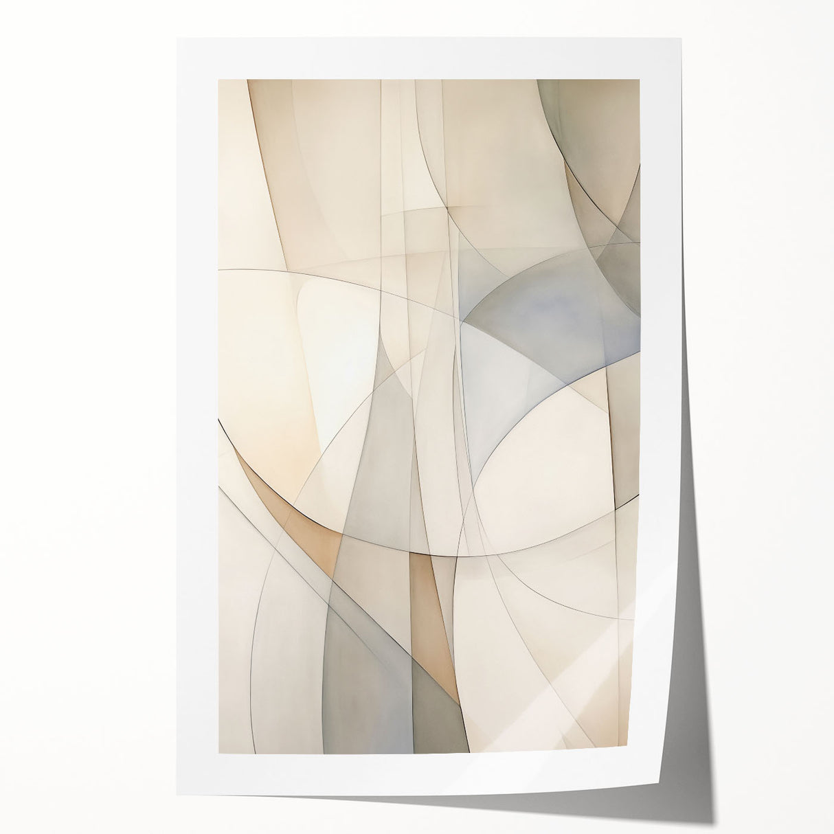 Abstract minimalist wall art design featuring soft pastel colors and geometric shapes, rolled and ready for framing, enhancing modern decor aesthetics.
