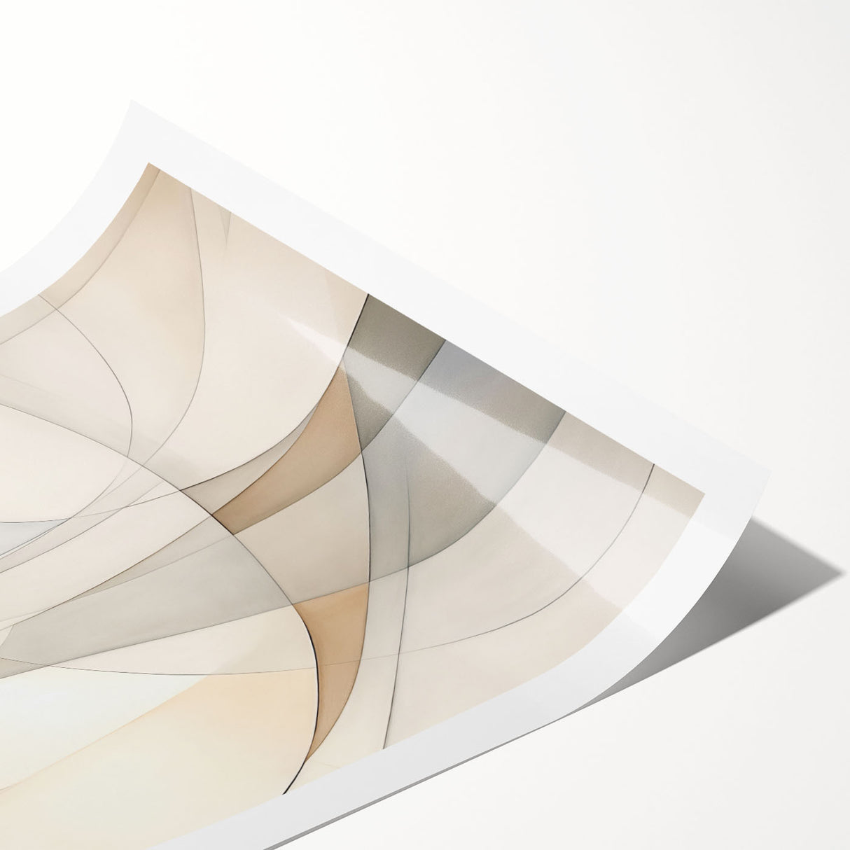 Abstract minimalist wall art design featuring soft pastel colors and geometric shapes, rolled and ready for display, encapsulating modern decor aesthetics.