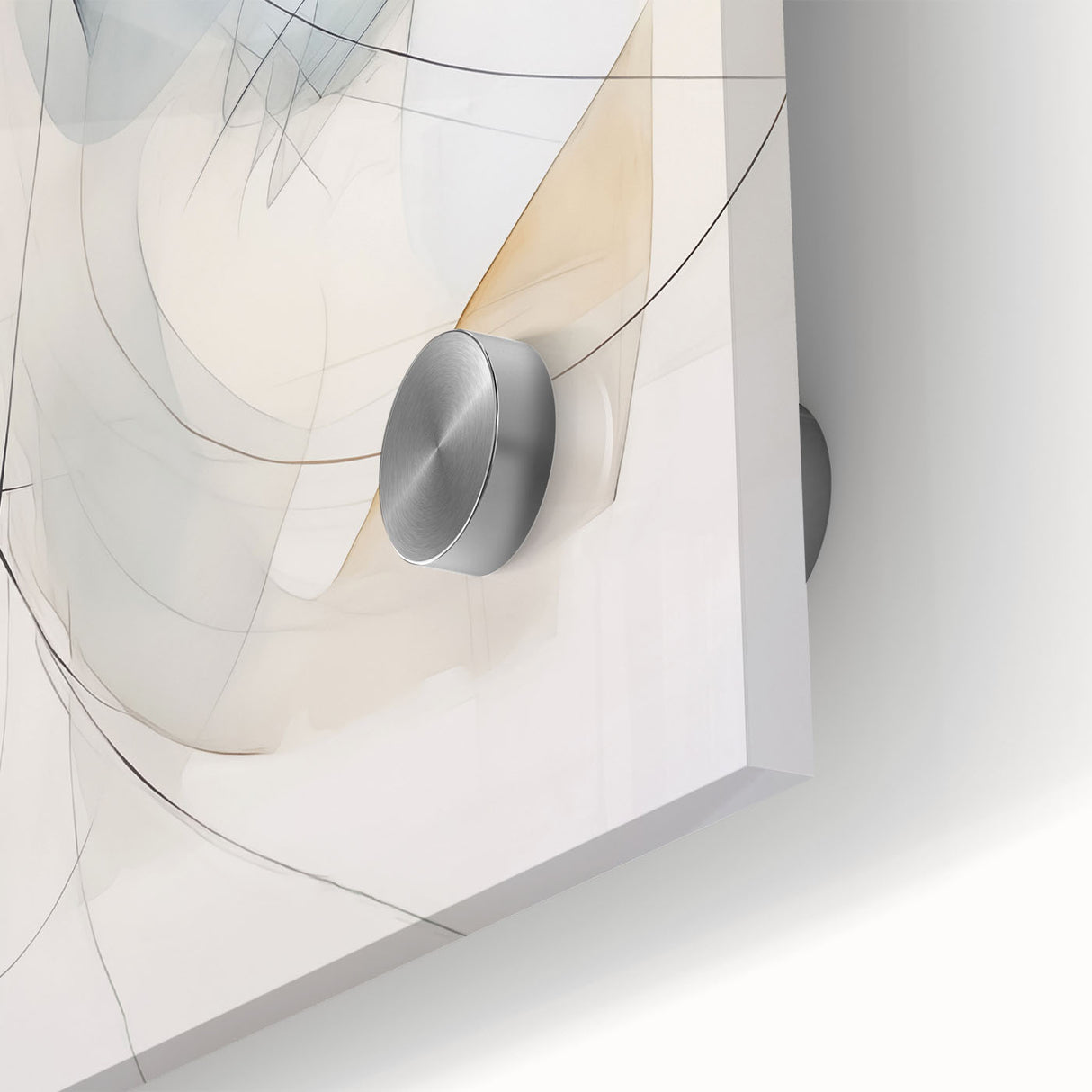 Close-up of an abstract minimalist wall art piece, showcasing vibrant colors and fluid shapes in acrylic glass. Ideal for modern home decor.