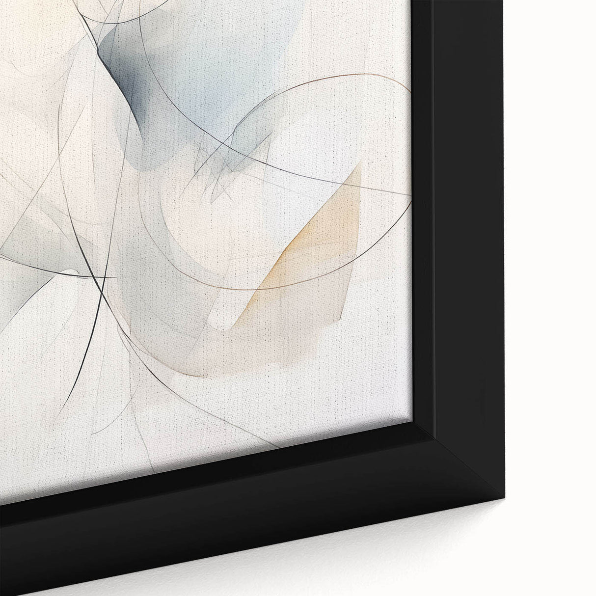 Close-up of a framed abstract minimalist wall art piece featuring soft pastel colors and geometric shapes, ideal for modern home decor enhancement.