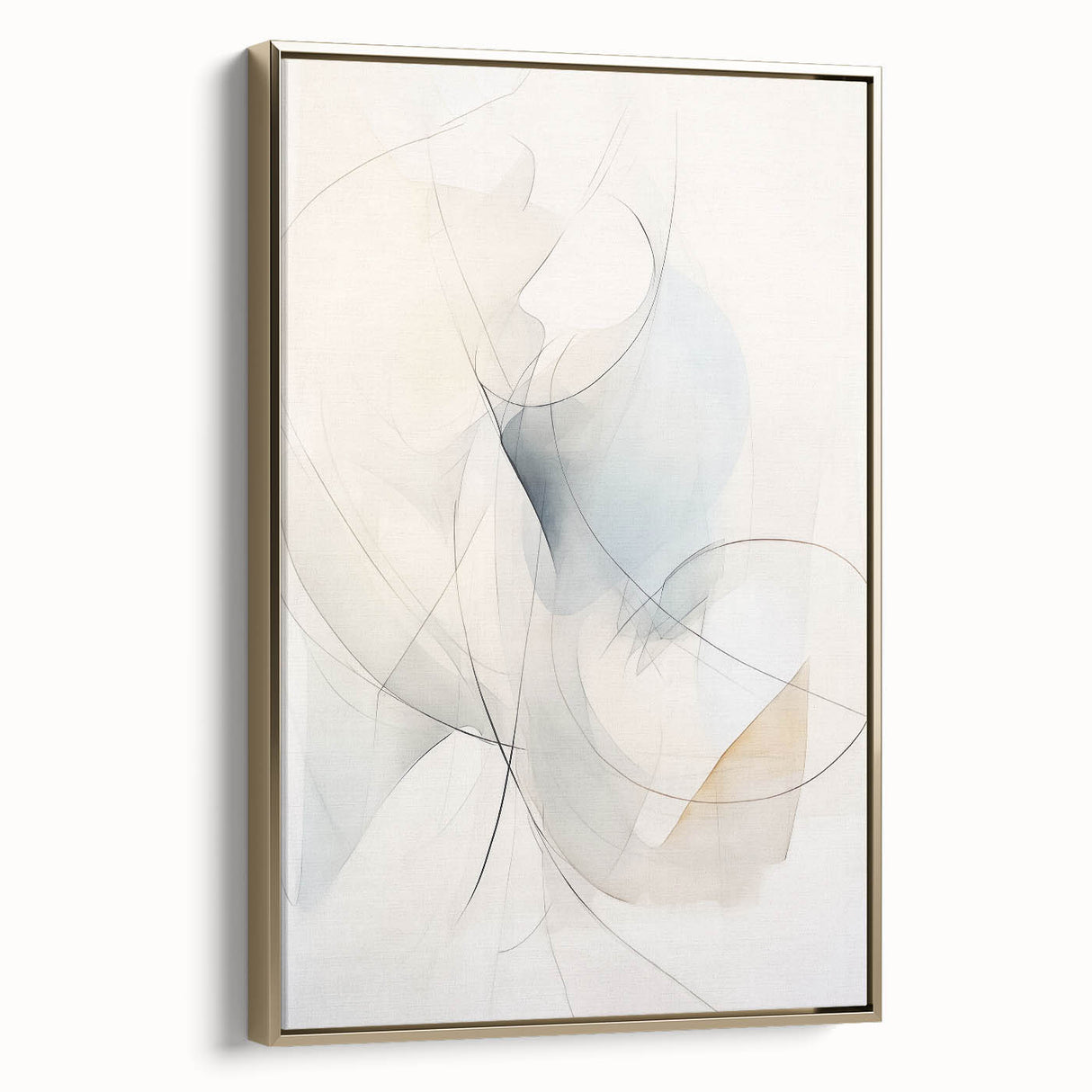 Framed canvas wall art showcasing an abstract minimalist design with gold accents, displayed in a stylish side view against a neutral background. Perfect for modern home decor.