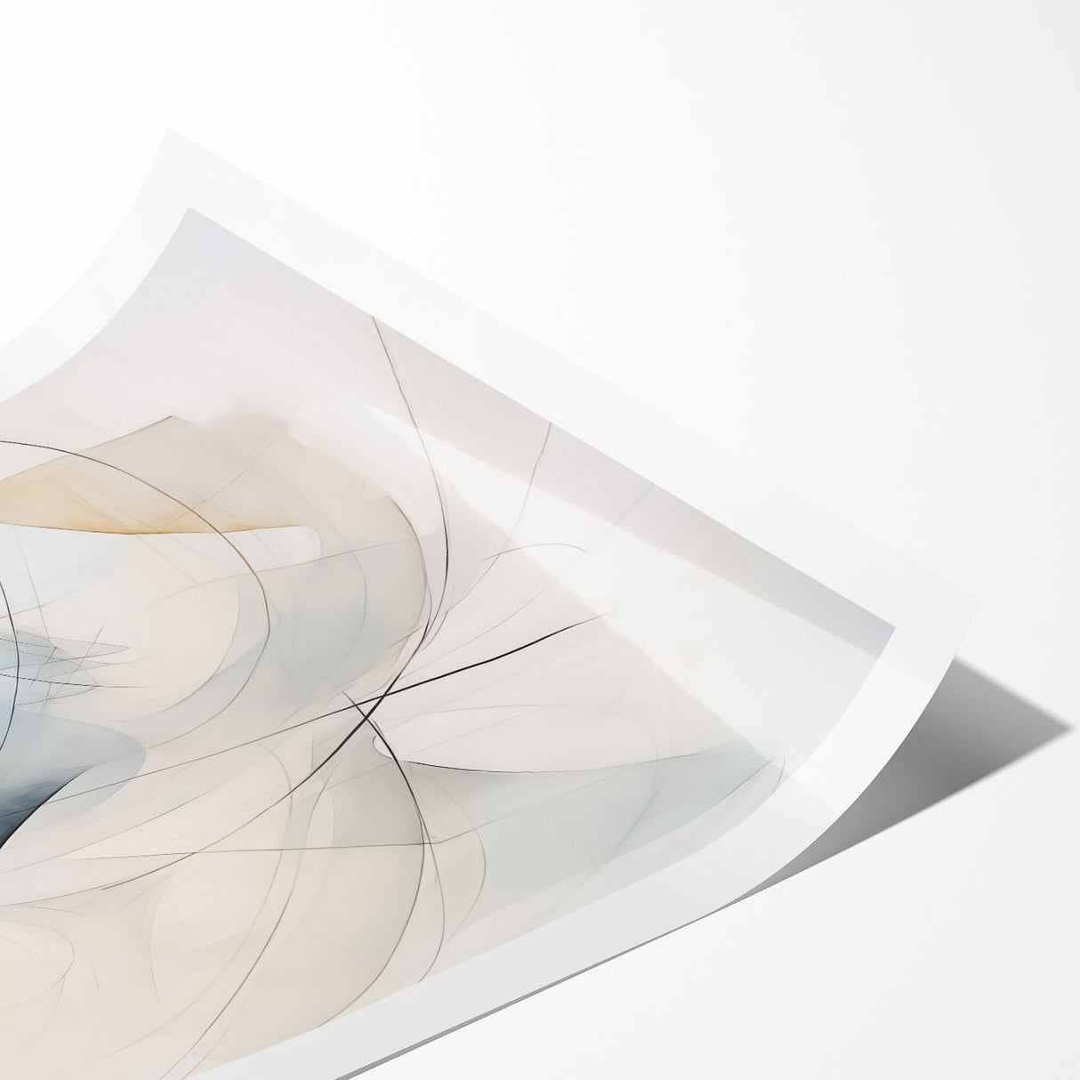 Abstract minimalist wall art print featuring soft pastel colors and geometric shapes, elegantly rolled and ready for display, showcasing modern decor style.