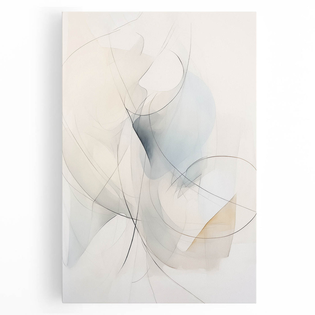 Stretched canvas artwork showcasing an abstract minimalist design with soft color gradients and geometric shapes, perfect for modern home decor.