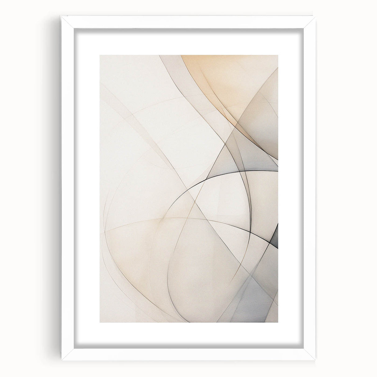 Abstract minimalist wall art featuring a framed design with a white mat, showcasing geometric patterns in soft earth tones, perfect for modern home decor.