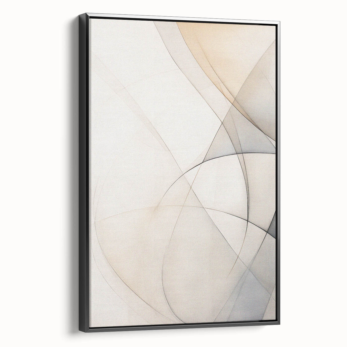Framed canvas wall art featuring an abstract minimalist design with black and white tones, showcased from a side view, perfect for modern home decor.
