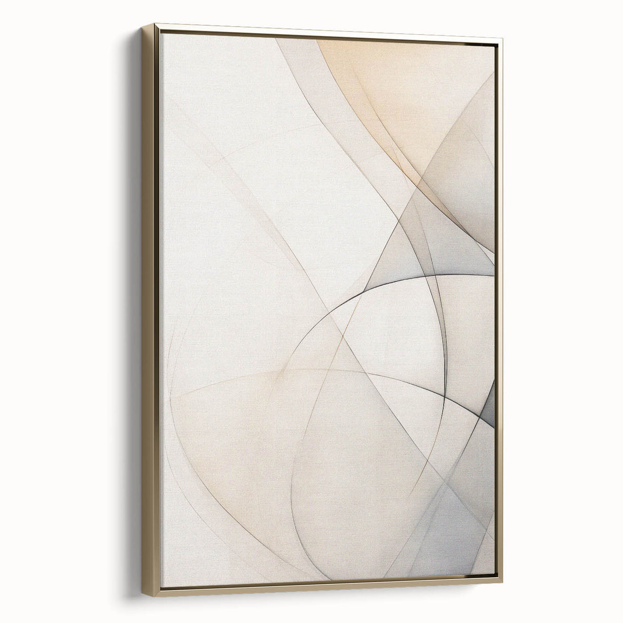 Framed abstract minimalist wall art featuring a gold design, showcasing a sleek side view that highlights its elegant lines and modern aesthetic, perfect for contemporary decor.