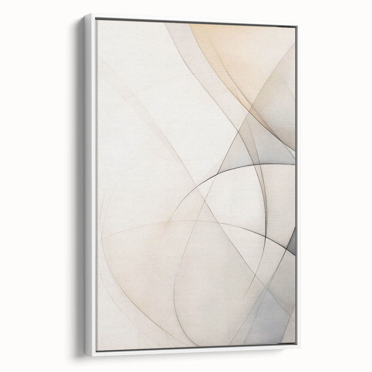 Framed abstract minimalist wall art featuring soft white tones, showcasing elegant geometric shapes and a modern design, ideal for contemporary home decor.