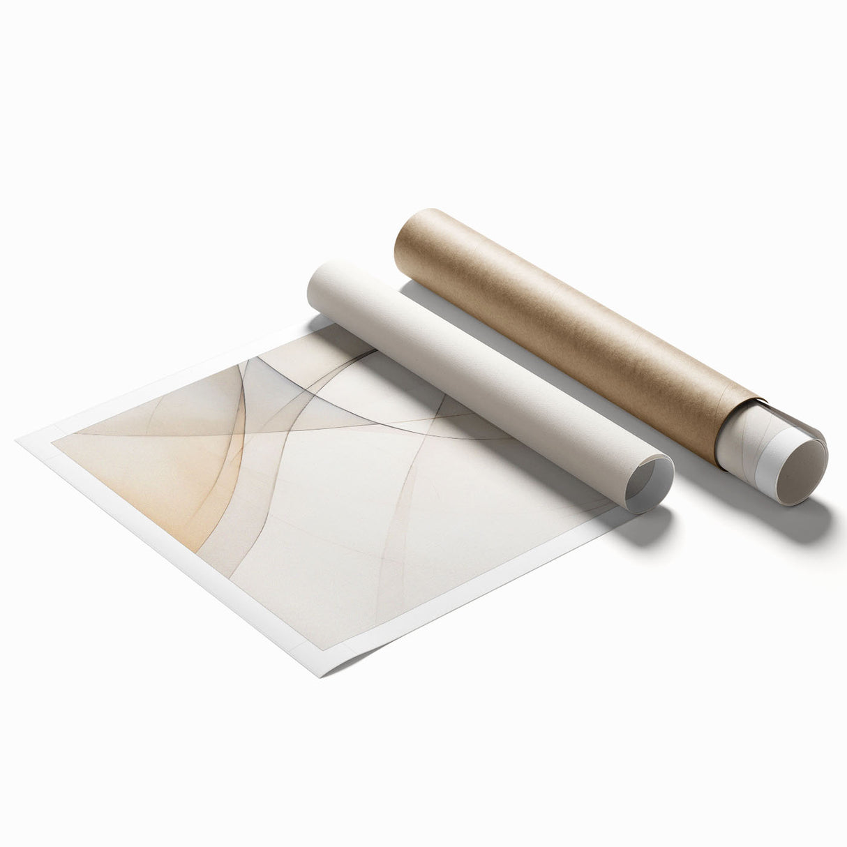 Abstract minimalist wall art print showcasing soft pastel colors and geometric shapes, rolled for easy shipping in a durable cardboard tube, ideal for modern decor.