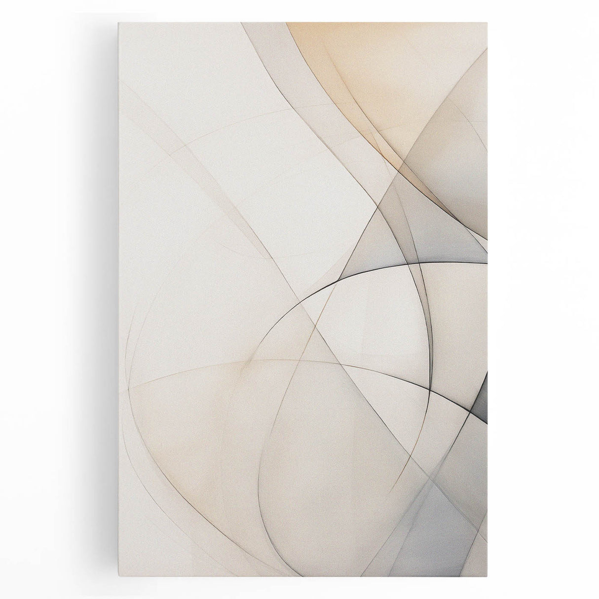 Stretched canvas artwork displaying an abstract minimalist design in soft earth tones, ideal for modern home decor, highlighting gentle curves and subtle textures.