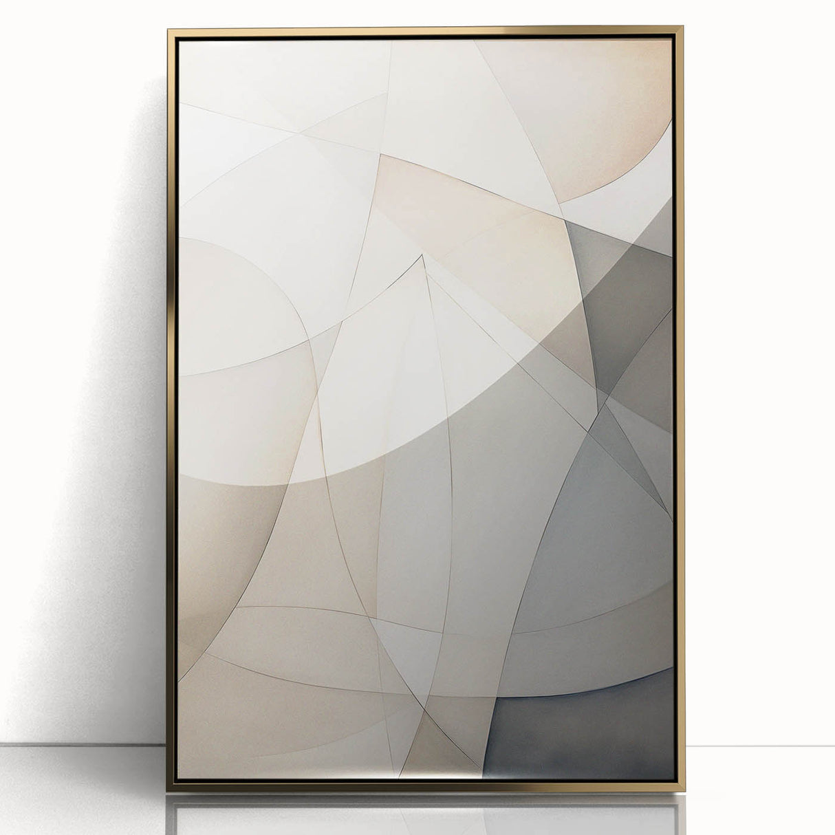 Framed abstract minimalist wall art design in gold, showcasing a sleek acrylic finish, perfect for modern decor. Ideal for enhancing contemporary living spaces.