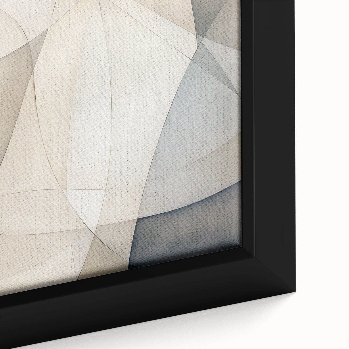 Close-up of a framed minimalist abstract wall art piece showcasing a blend of soft pastel colors and geometric shapes, ideal for modern home decor.