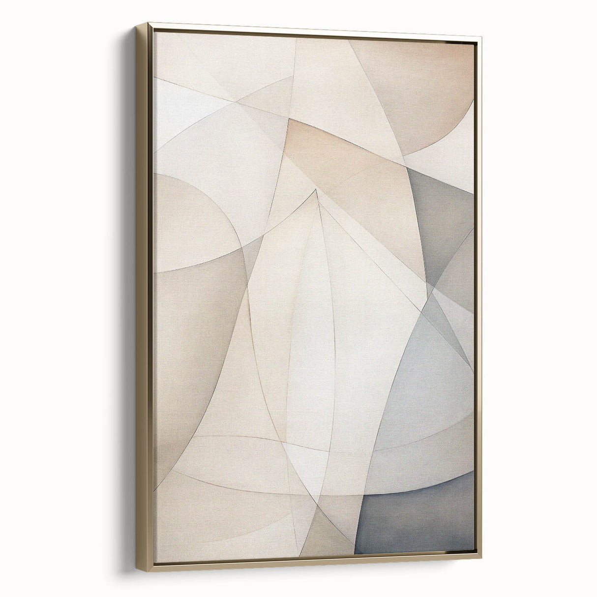 Framed canvas wall art featuring an abstract minimalist design with gold accents, showcasing a sleek side view that highlights its modern aesthetic and elegant finish. Perfect for contemporary home decor.