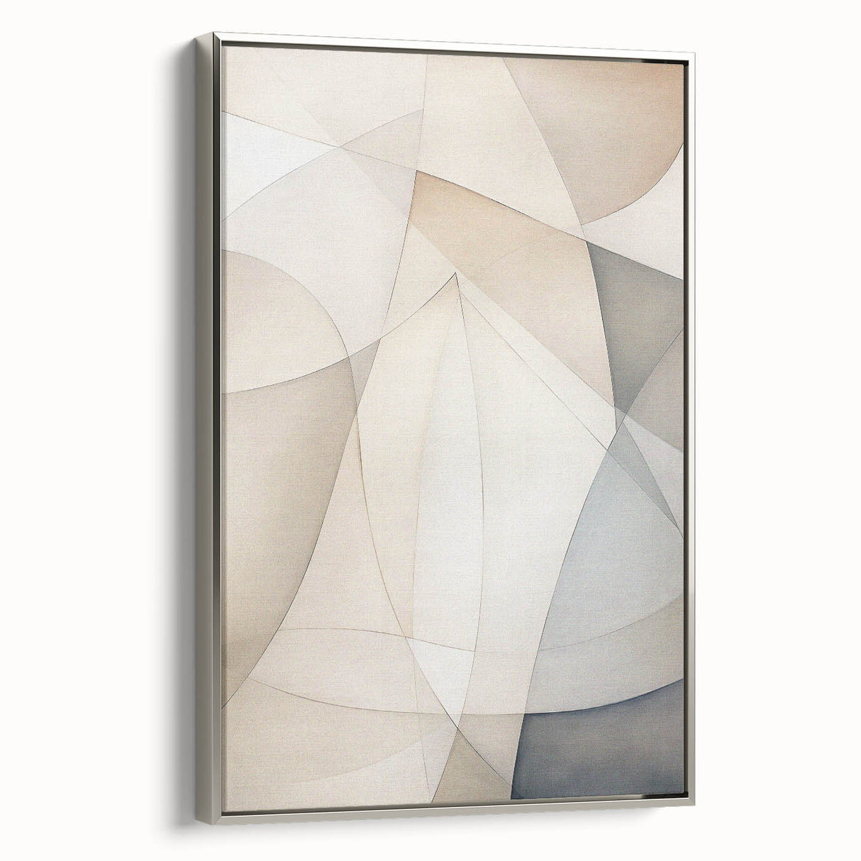 Framed abstract minimalist wall art design showcasing a silver color palette against a textured canvas, highlighting modern aesthetics for home decor.