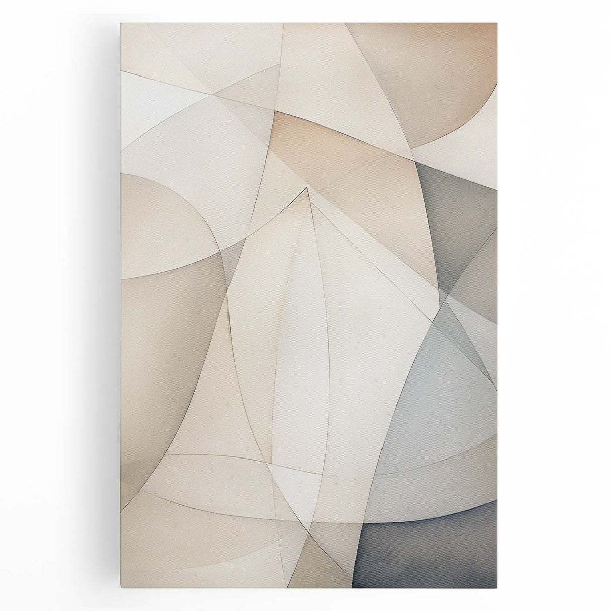 Abstract minimalist wall art design showcasing a vibrant color palette on a stretched canvas. This artwork features geometric shapes and fluid lines, perfect for modern home decor.