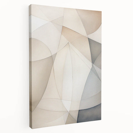 Stretched canvas wall art showcasing an abstract minimalist design with soft pastel colors, displayed from a side view, perfect for modern home decor.