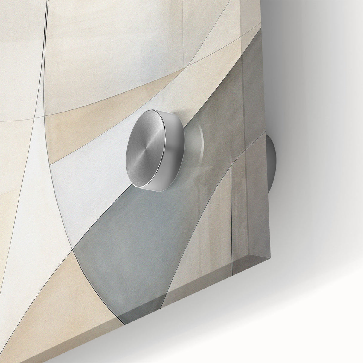 Close-up of an abstract minimalist wall art design featuring soft colors and geometric shapes, displayed in an elegant acrylic frame, perfect for modern decor.