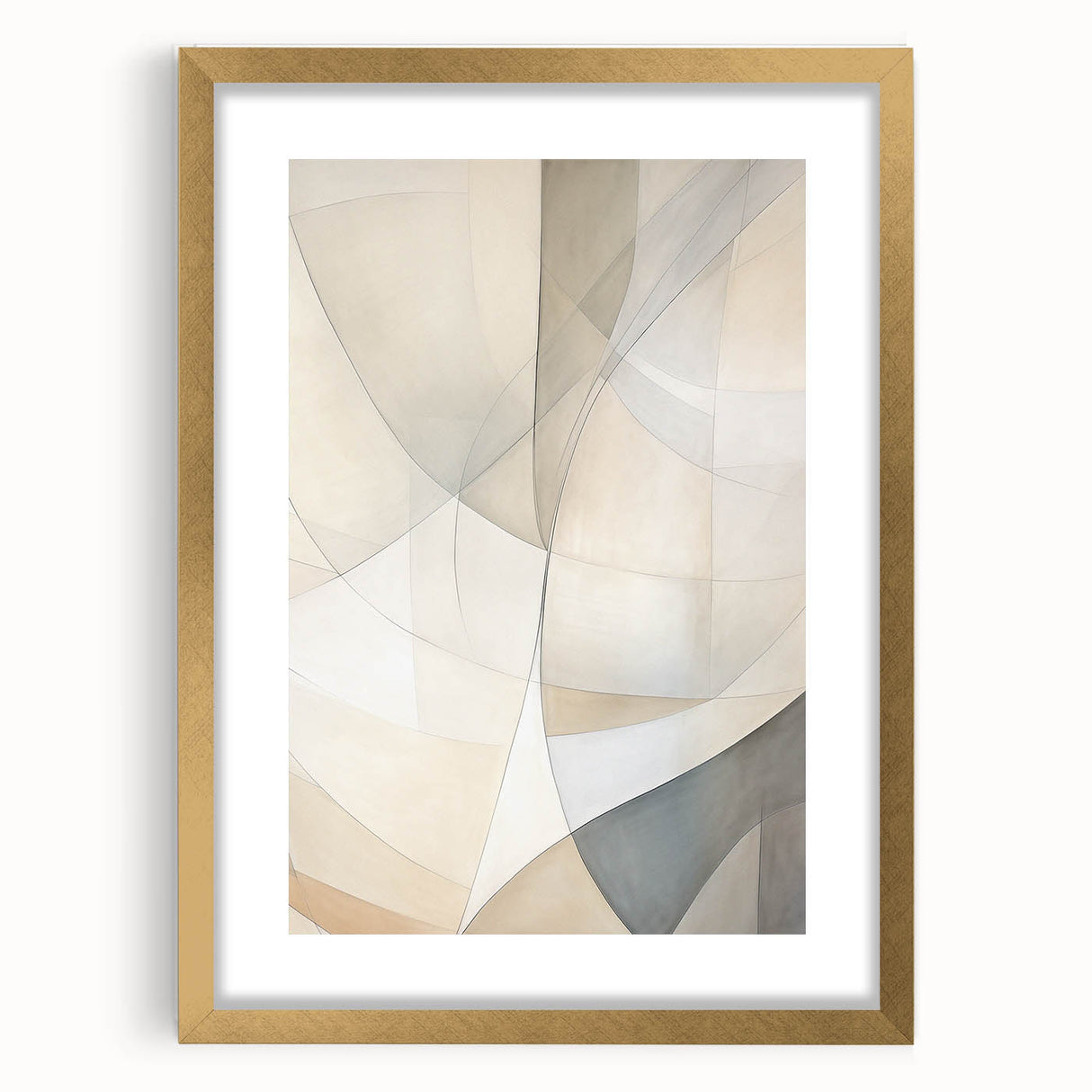 Abstract minimalist wall art featuring a gold-framed design with a mat, showcasing intricate patterns. Perfect for modern home decor, enhancing any living space.