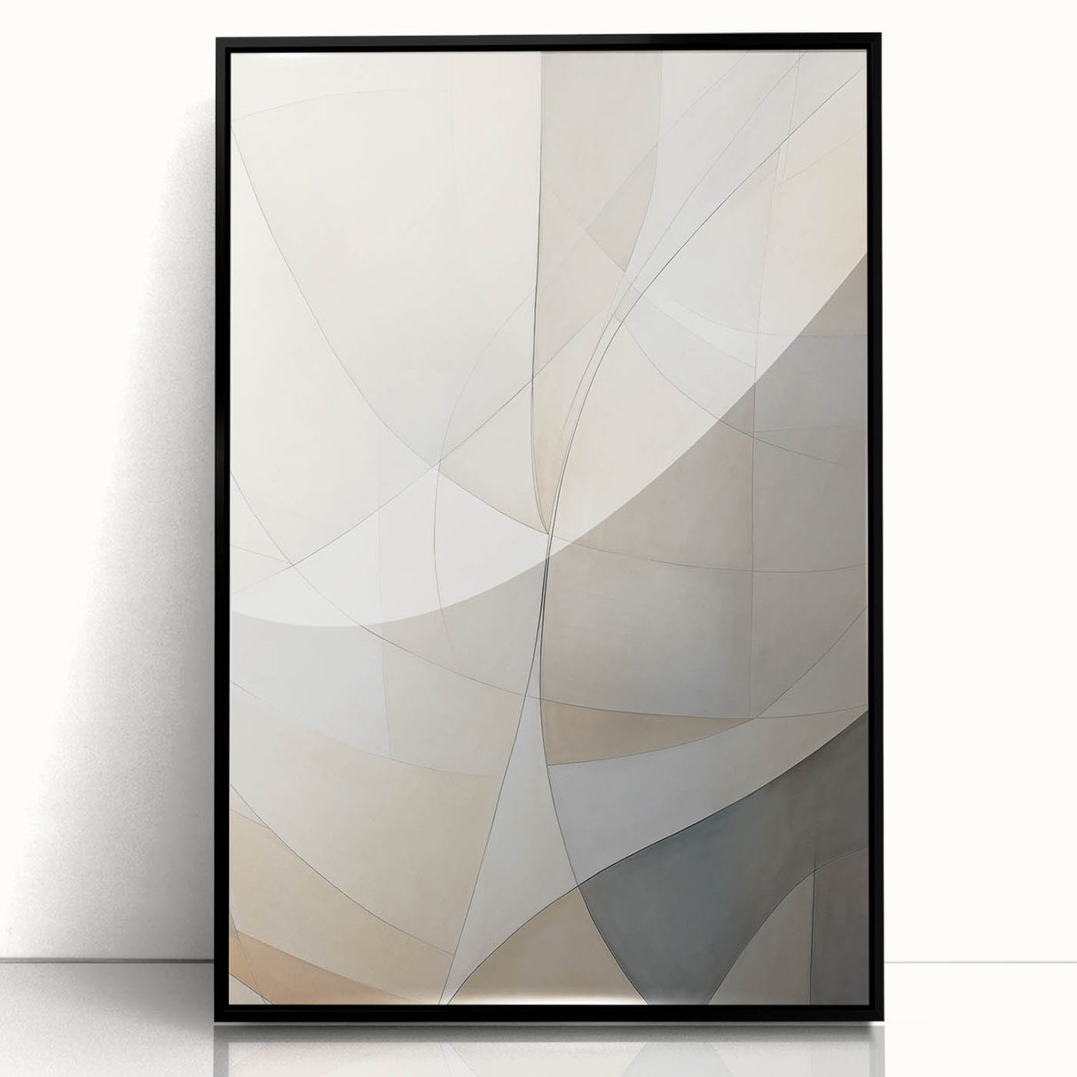 Framed abstract minimalist wall art featuring a black design with clean lines, elegantly displayed in a sleek frame, perfect for modern home decor.