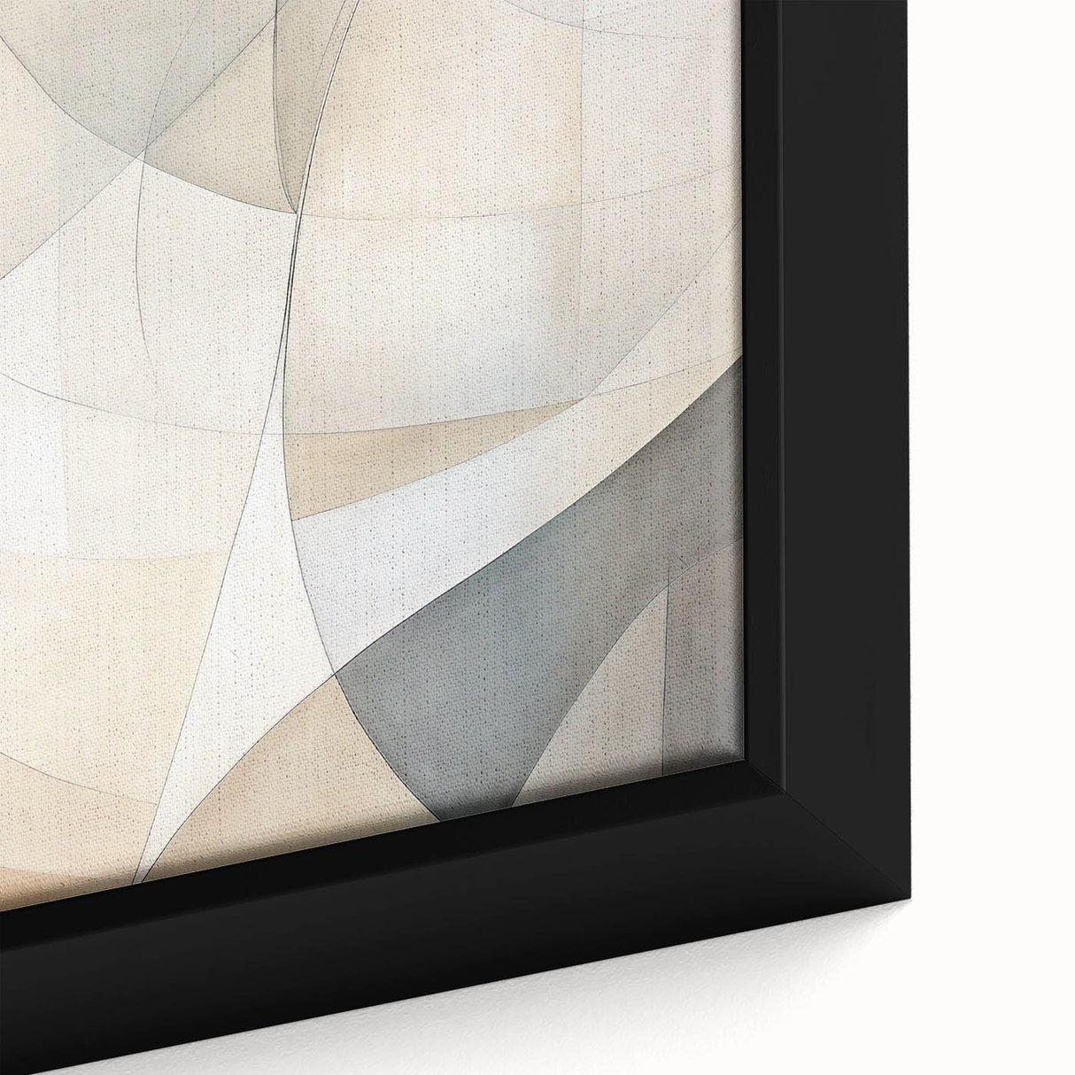 Framed abstract minimalist wall art design showcasing geometric shapes in soft pastel colors, perfect for modern decor. Close-up highlights texture and detail.